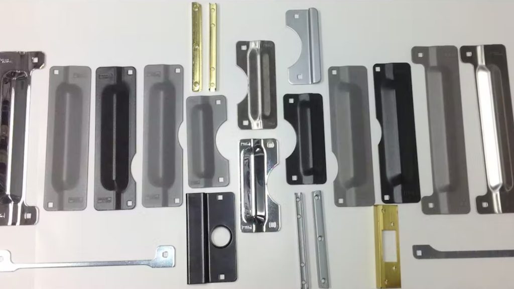 Latch guards in different forms, sizes and finishes